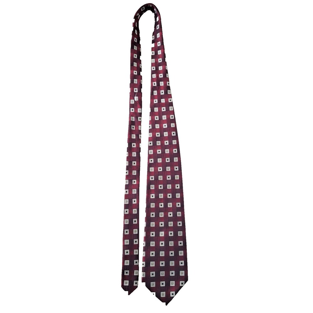 Burma Bibas Men's Silk Tie Red Checkered Striped Width: 3.7/8" Length 57"